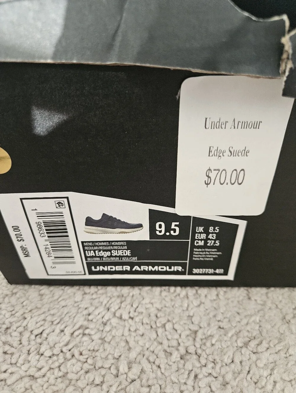 NWT Under Armour UA Edge Suede Mens 9.5 Navy Blue Charged Sneakers